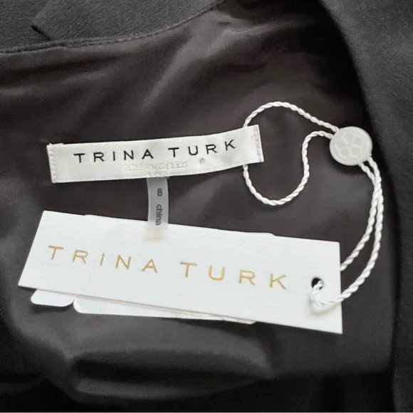 Trina Turk Monumental Crepe Slit-Sleeve Black Wide Leg Elegant JumpsuitSize 8